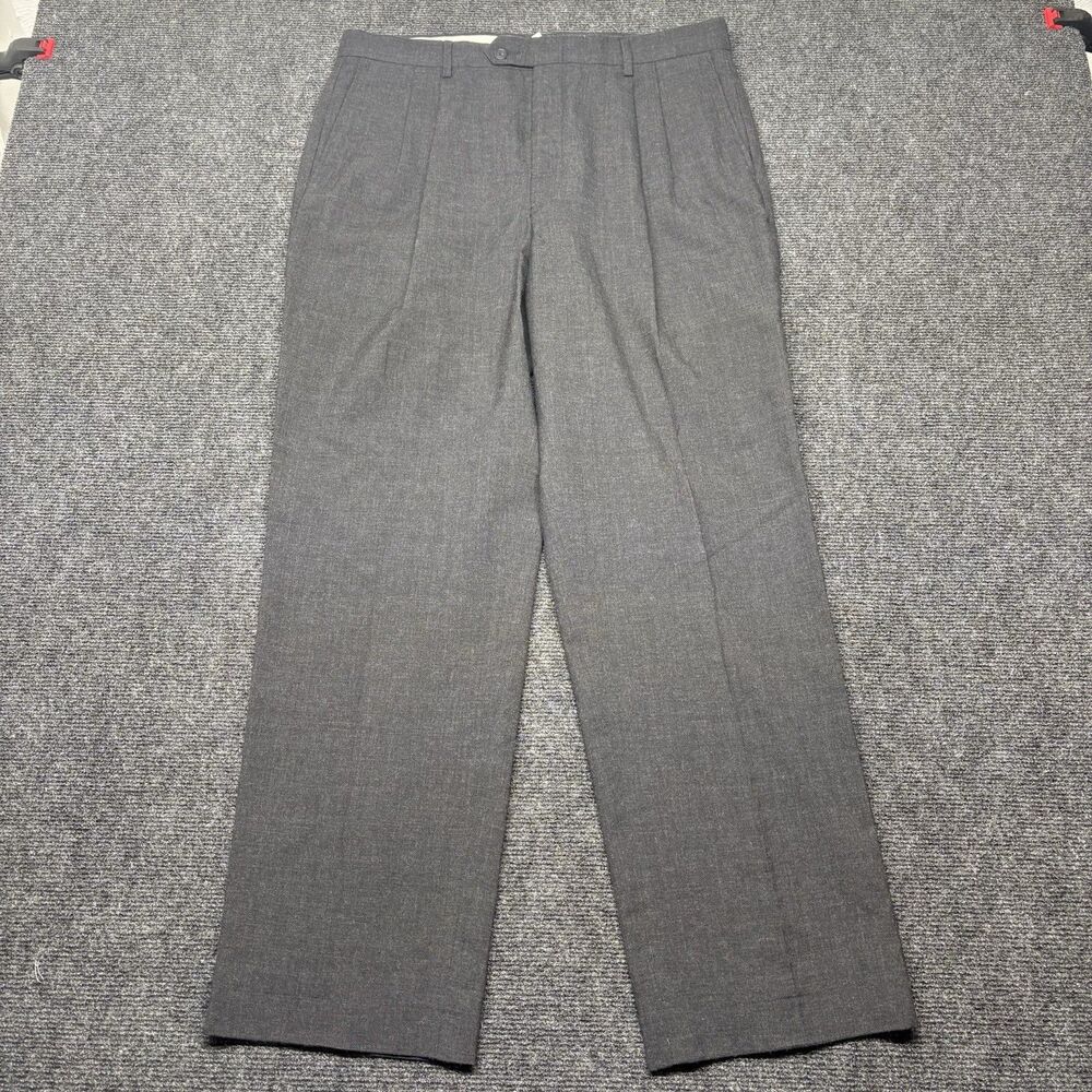 Deansgate Tailors Row Mens Gray 100% Worsted Wool Pleated Dress Pants 36x32